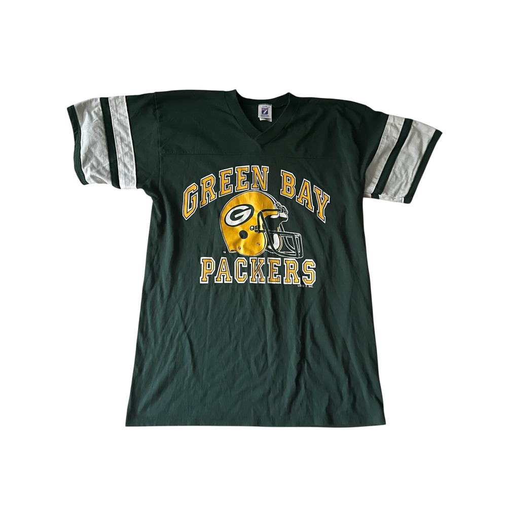 Vintage Logo 7 Green Bay Packers Shirt Mens Large Green V-Neck Made in USA NFL